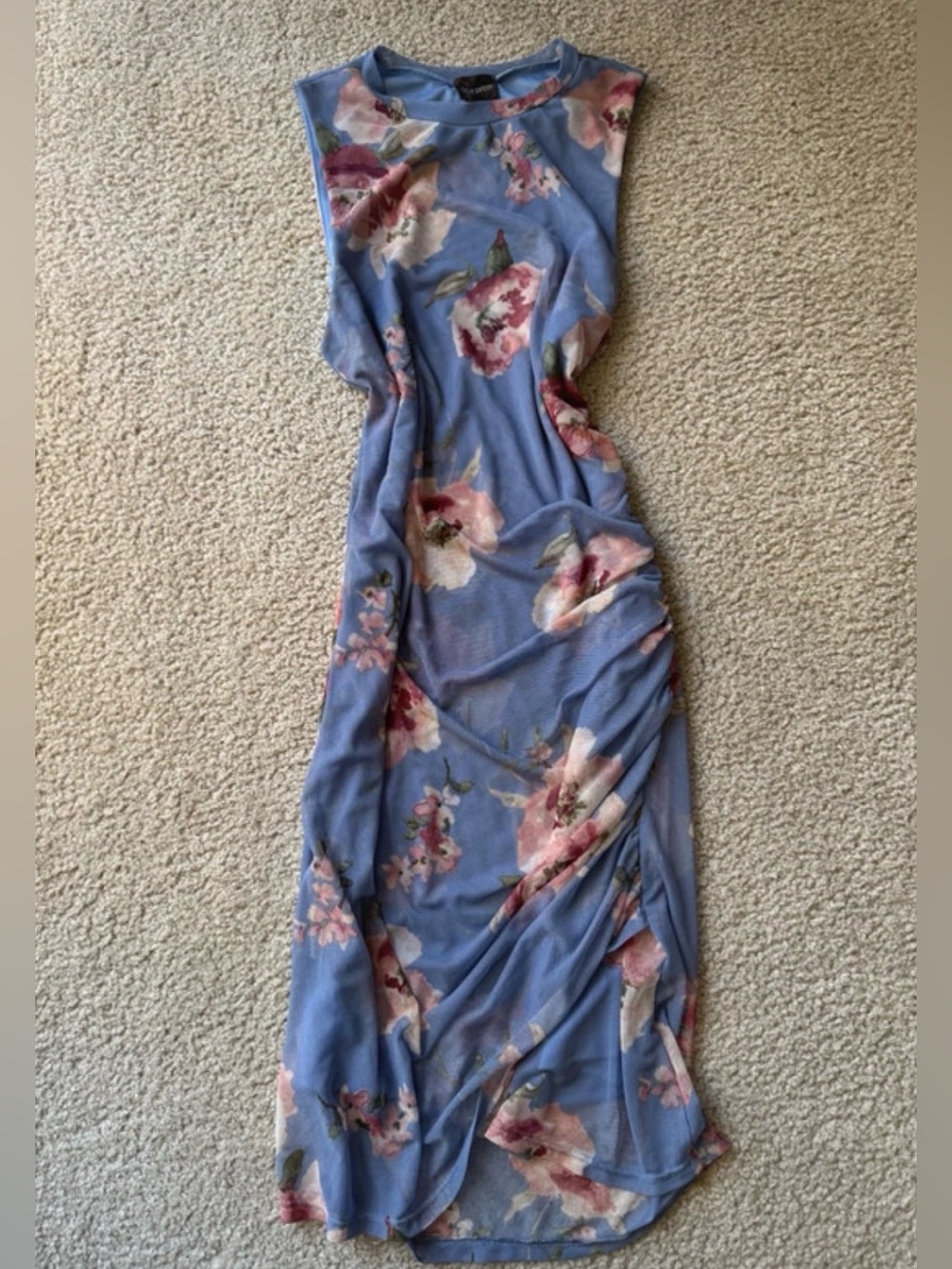 Free press Periwinkle Blue Floral Maxi Dress sleeveless casual maxi - y2k